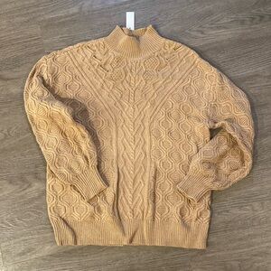 TALBOTS WOMENS CABLE KNIT MOCKNECK SWEATER Rattan Petite Large